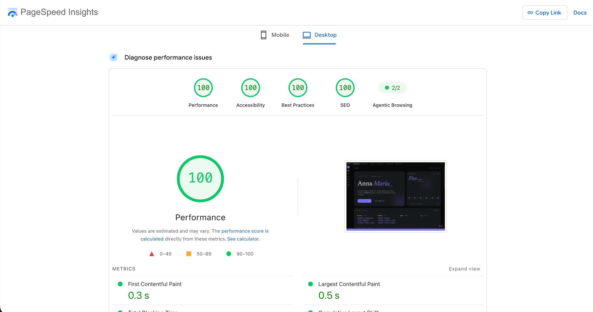 Lighthouse report after the refactor