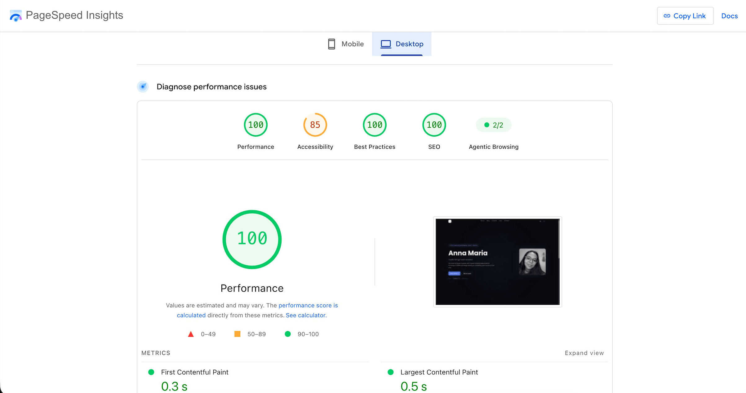 Lighthouse report before the refactor